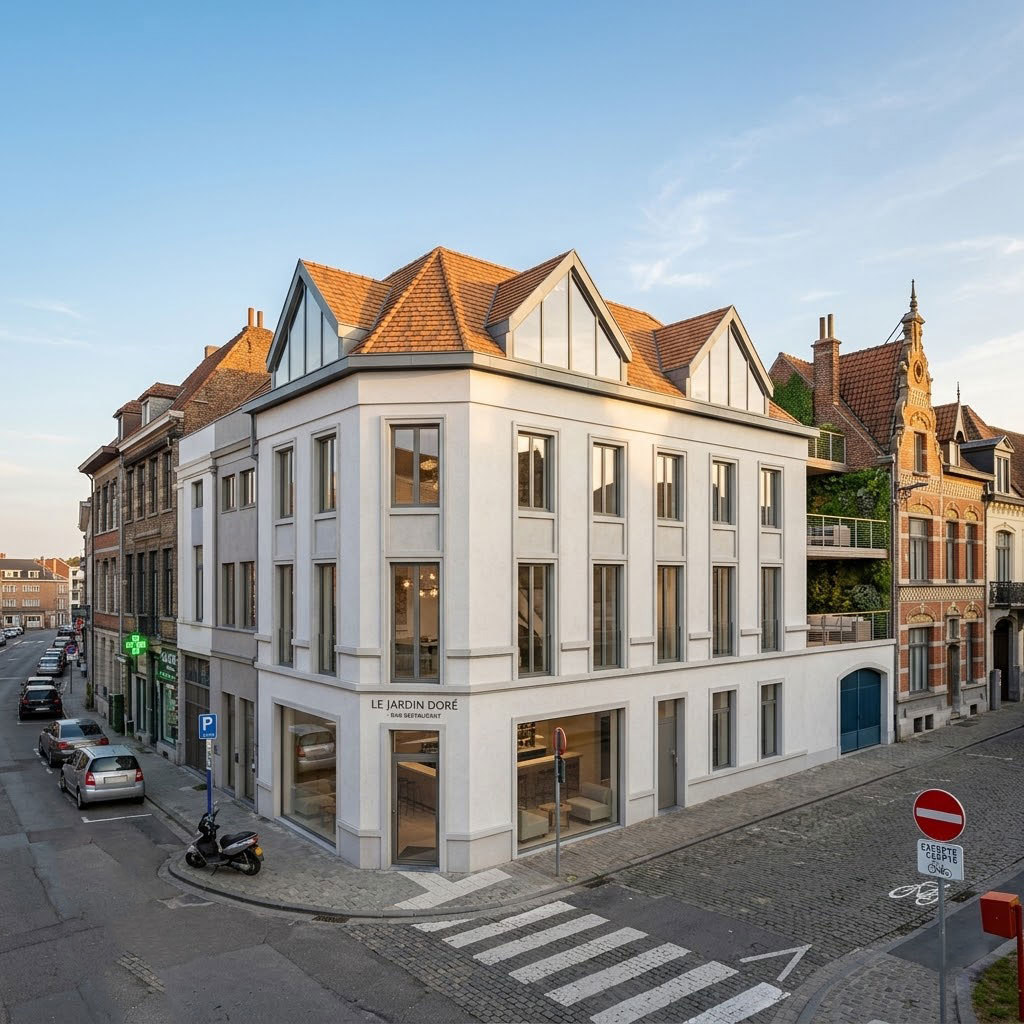 Ancien bâtiment tertiaire reconverti en logements à Tournai